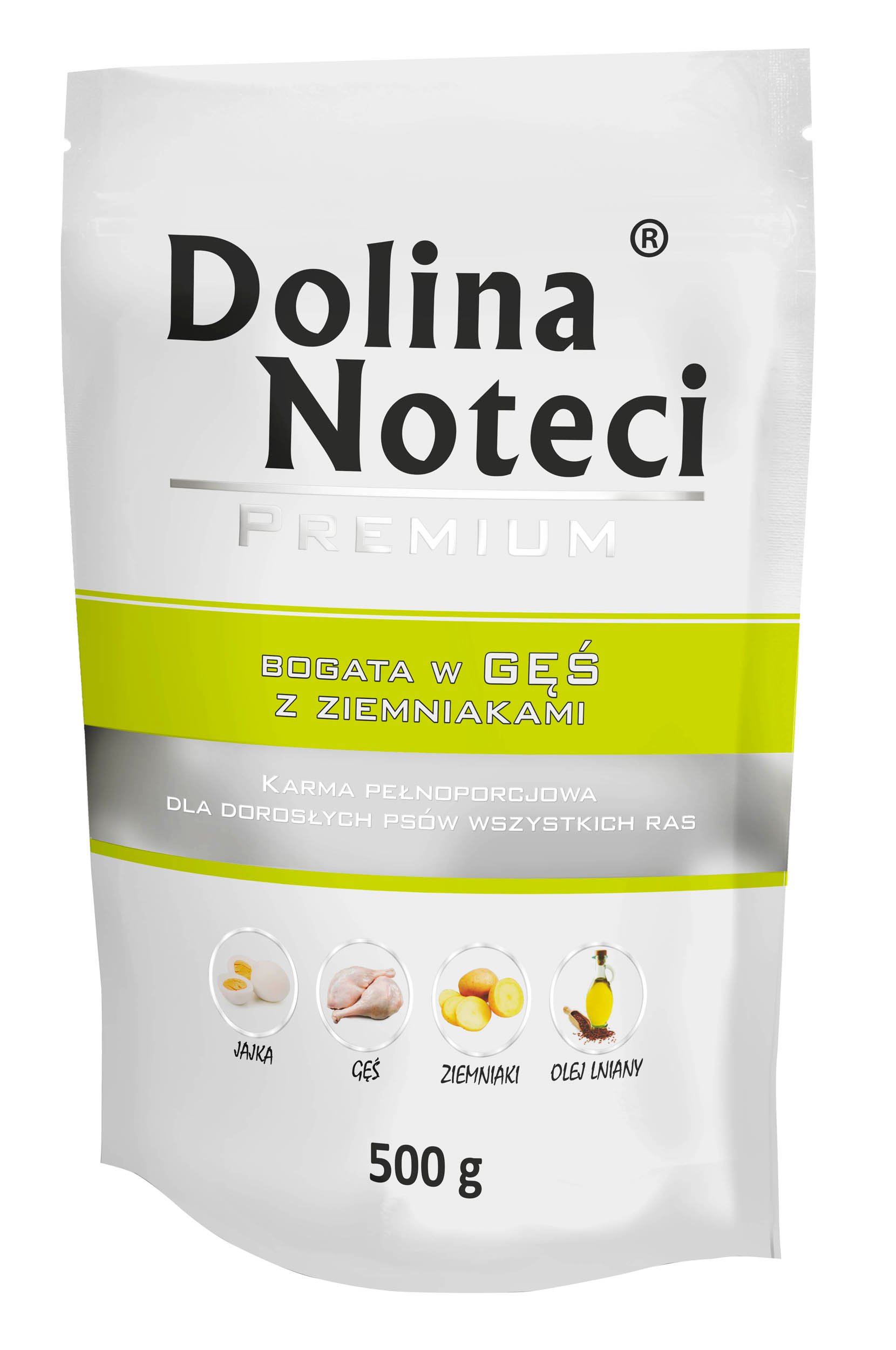 DOLINA NOTECI PREMIUM KARMA MOKRA DLA PSA 500G GĘŚ Z ZIEMNIAKAMI