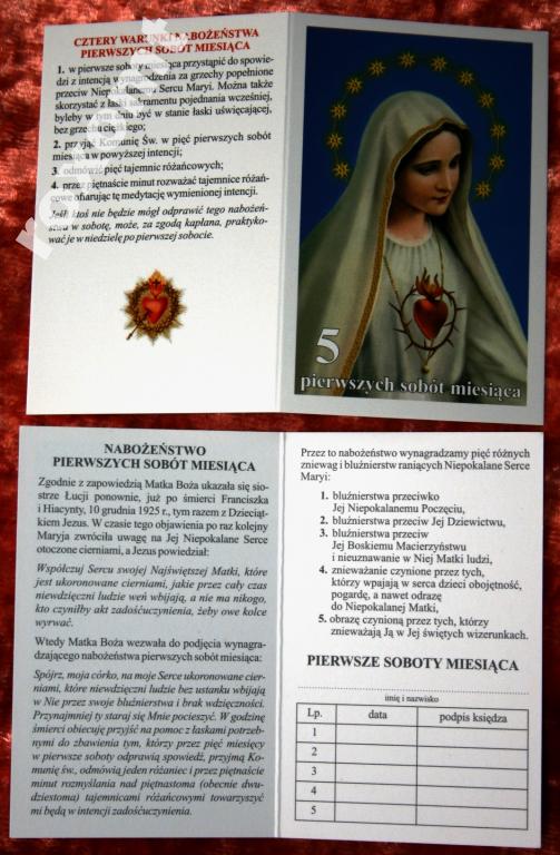 

I soboty miesiąca nabożeństwo, obietnice, zapis
