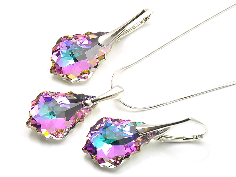 

Srebrny Komplet 925 Swarovski + Łańcuszek Pudełko