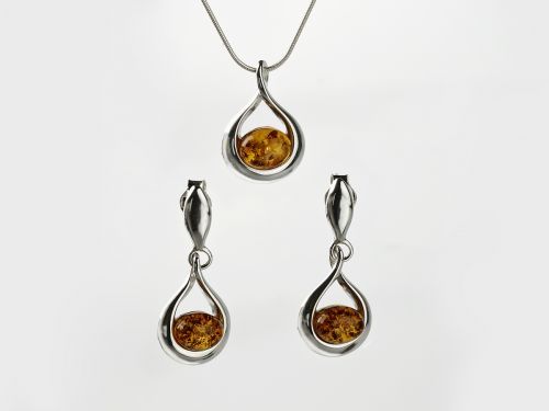 

Naszyjnik i Kolczyki - Srebrny Komplet Amber 086