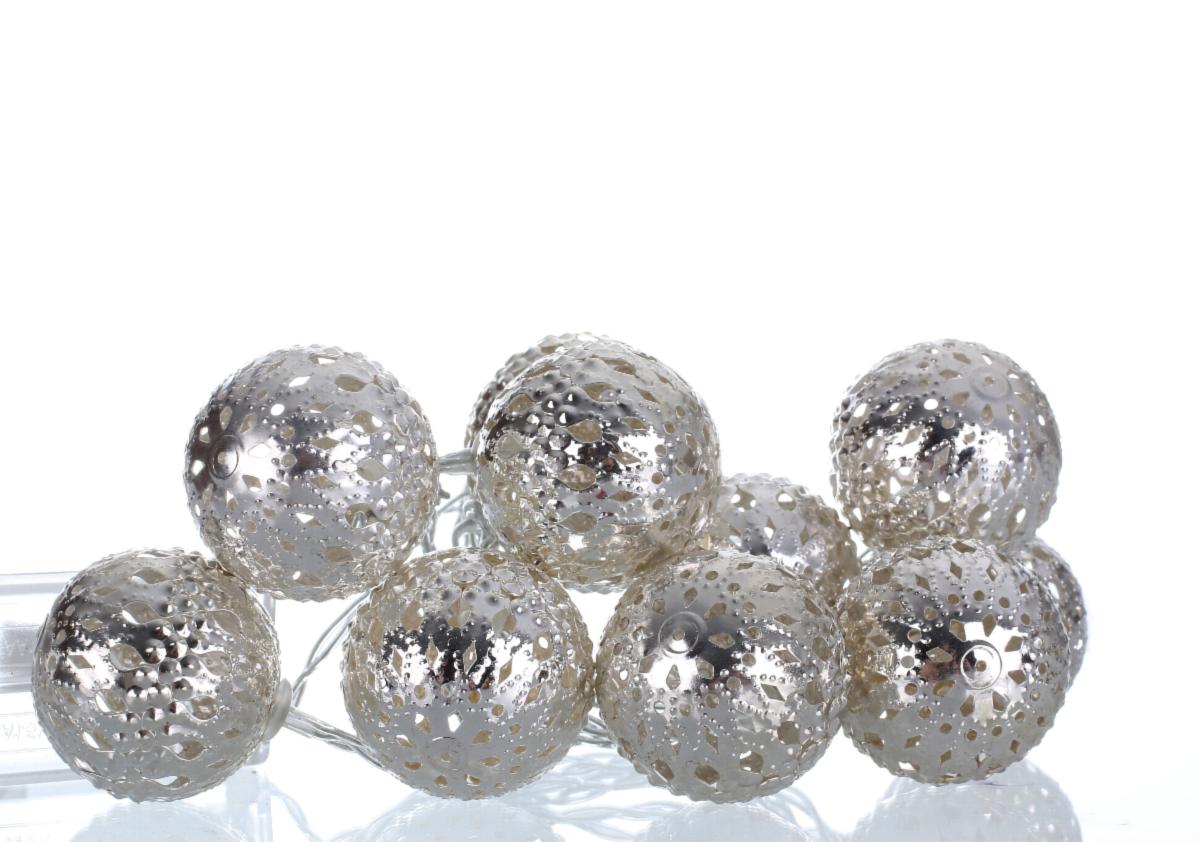 

Kule metalowe 10 Led srebrne, ażurowy wzór 3,5cm