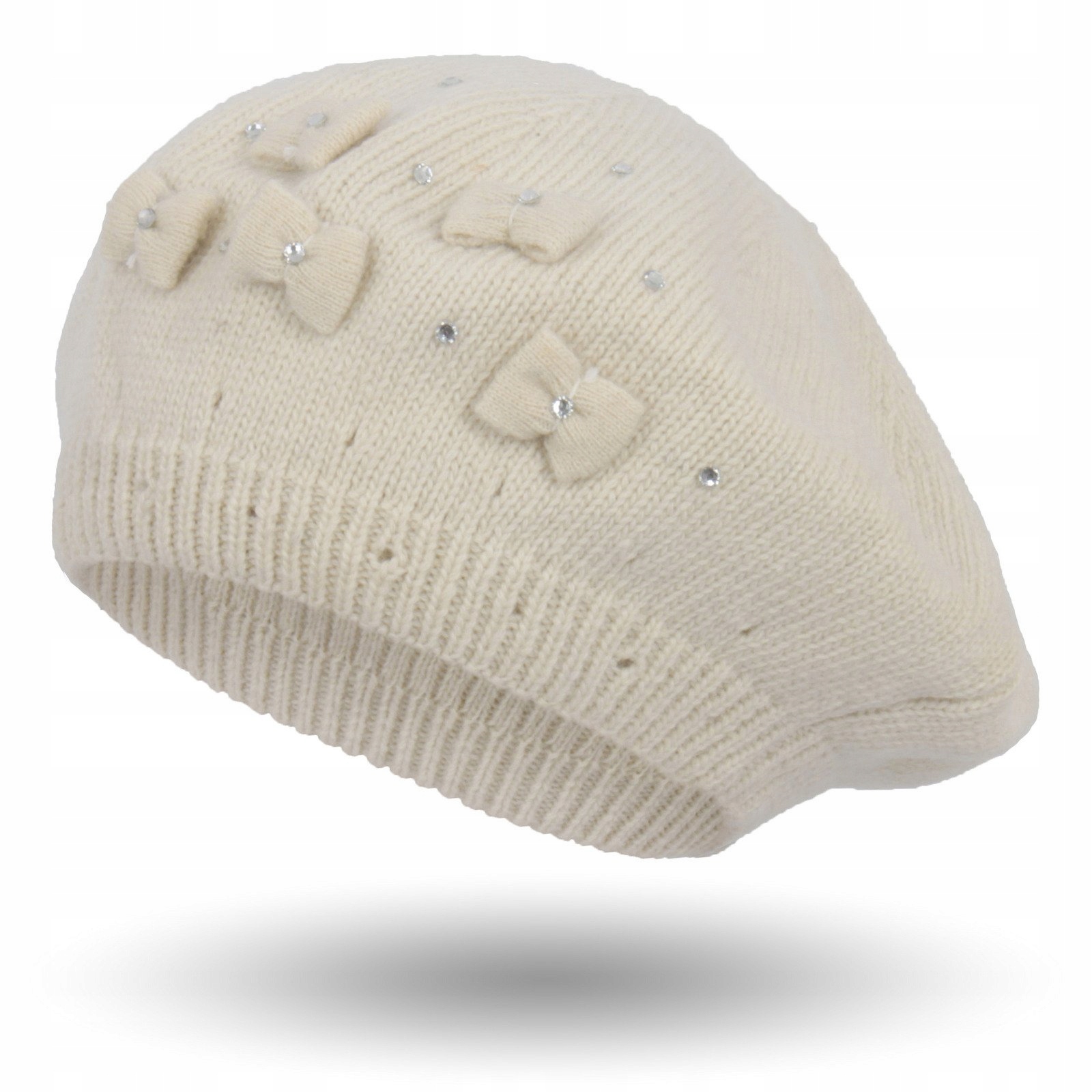 

W337B Damski Modny Beret Z Kokardkami Beżowy