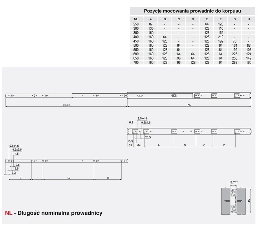 REJS Prowadnica kulkowa L i P L-250 Kod producenta 02379