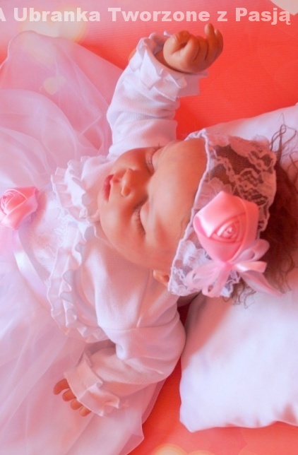 BOLERKO - SWETEREK BIAŁY RÓŻOWY do CHRZTU 62-68 Kolor biały