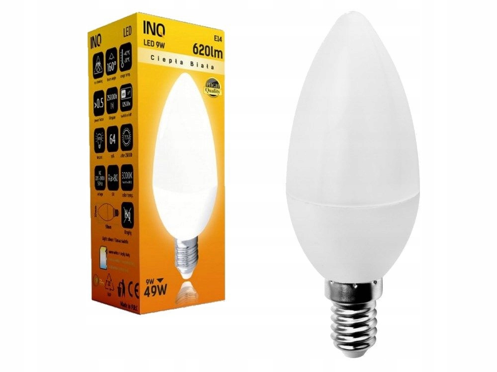 

Inq E14 9W /49W B37 620lm Żarówka Led 3000K Ciepła