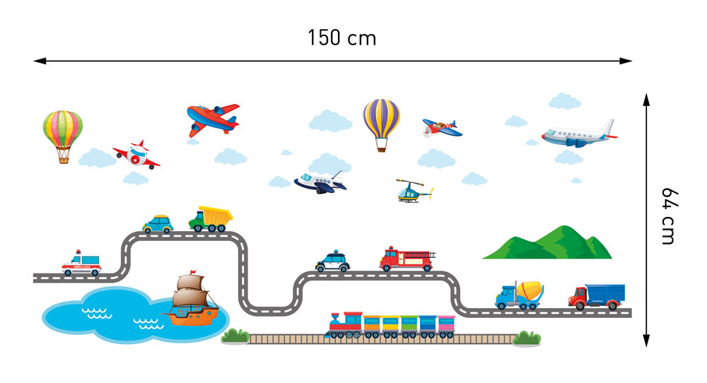 Naklejka ścienna DROGI AUTA SAMOLOTY STATKI 150 cm Długość 150 cm