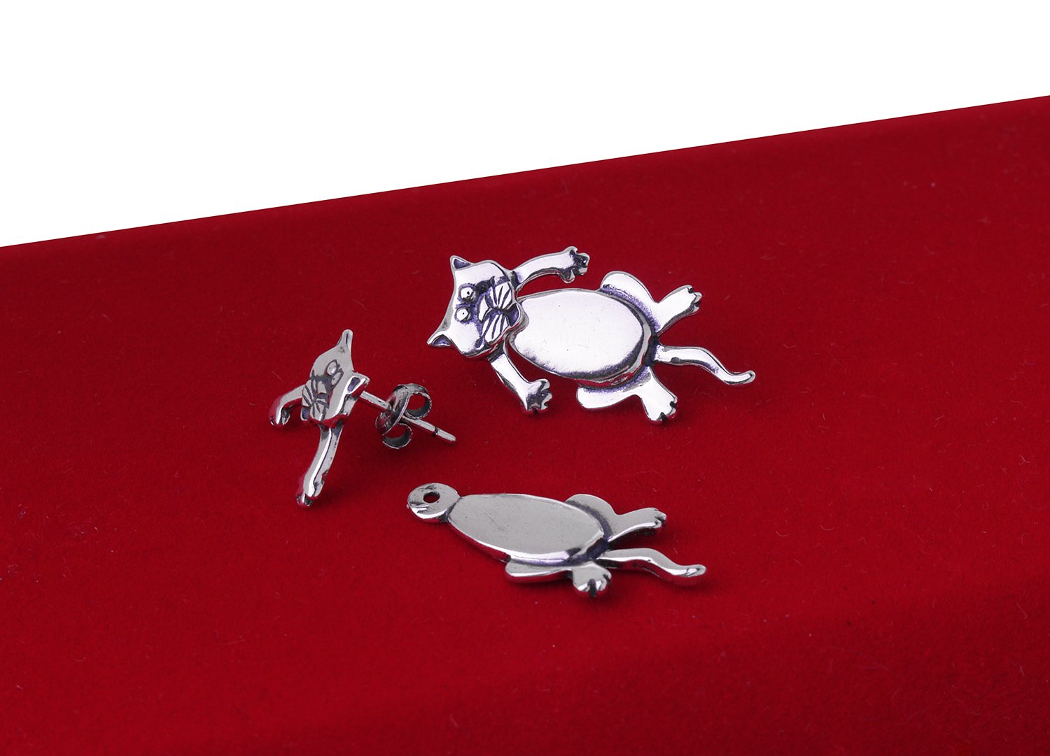 SREBRNE KOLCZYKI RUCHOME DWUCZĘŚCIOWE KOTY KOT 925 Marka Gold Point