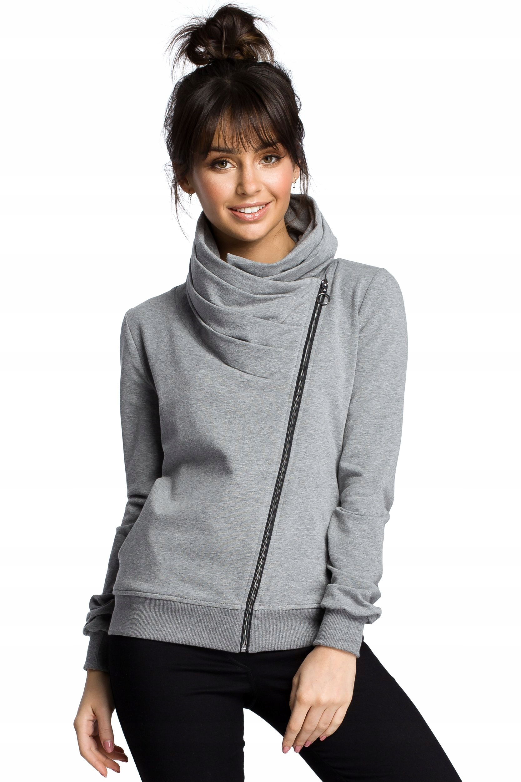 

B071 Bluza z ukośnym zamkiem - szara 40 | L