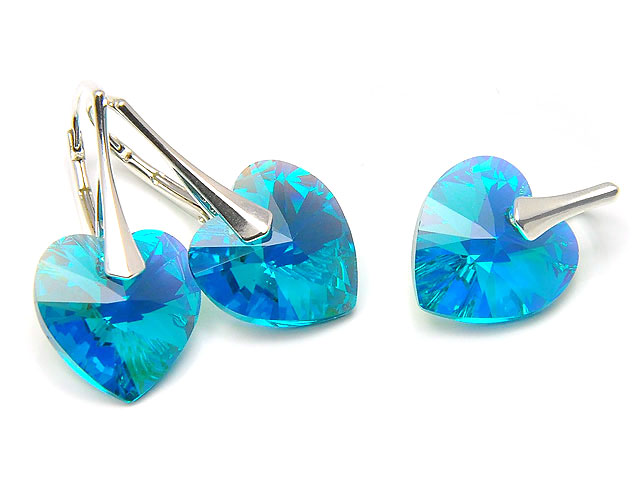 

Srebrny Komplet Swarovski Serce Blue Zircon Ab Box