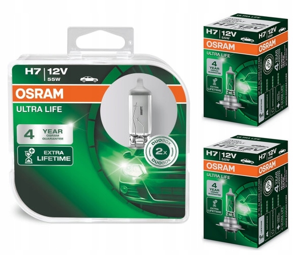 Żarówka Osram H7 Ultra Life 12V 55W 2 sztuki Zastosowanie światła drogowe światła mijania