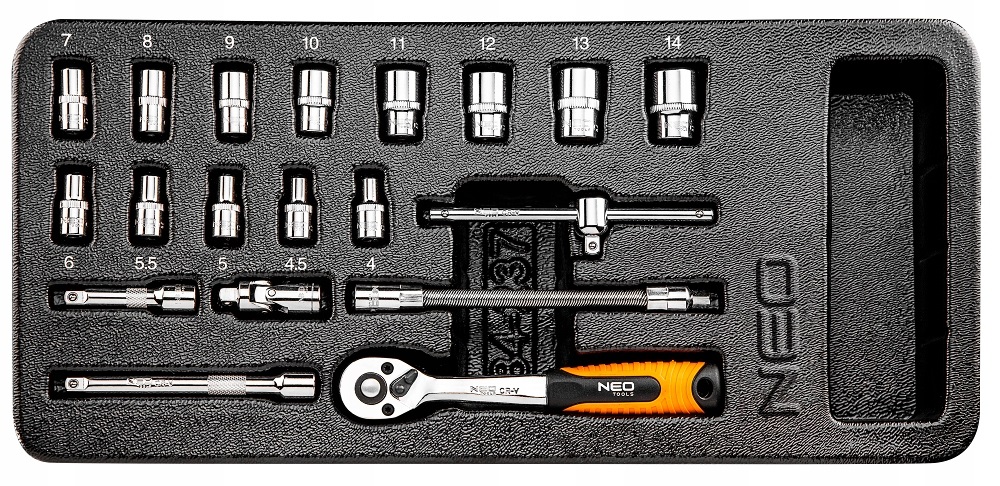 NEO WKŁAD KLUCZE NASADOWE 1/4" 19 SZT 84-237