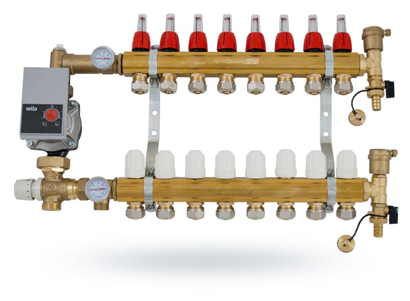 Rozdeľovač 6 obvodov s čerpacou skupinou Wilo pre podlahovú krytinu