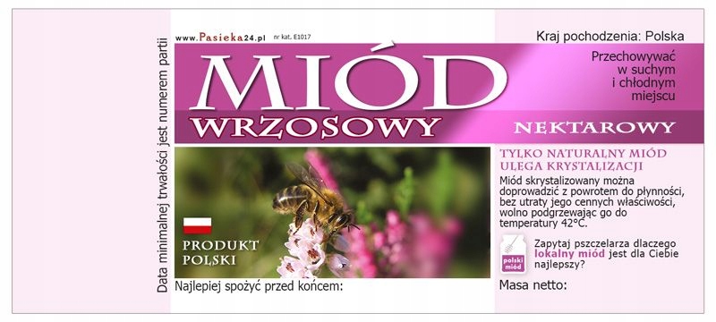 

Etykiety na Miód Wrzosowy (100szt) wzór E1017