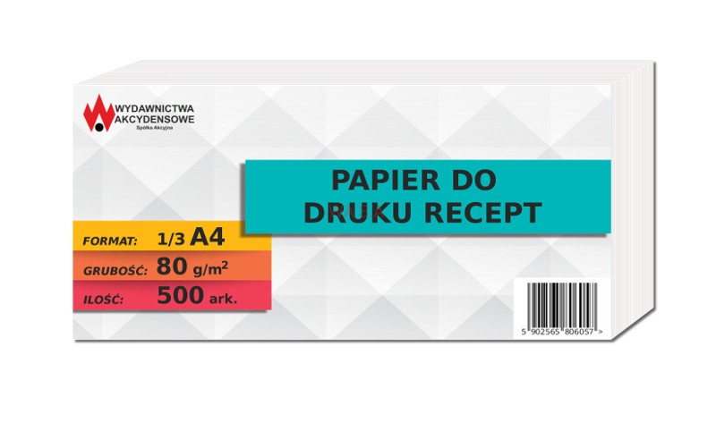 

Papier Do Druku Recept 1/3 A4 DL Ryza 500 Arkuszy