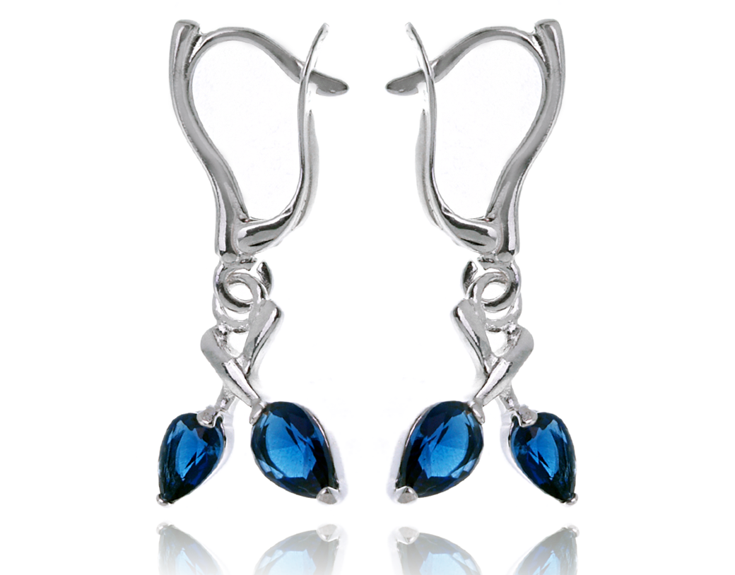 

Srebrne Kolczyki Łezki Szafir Cyrkonia Bigiel 925