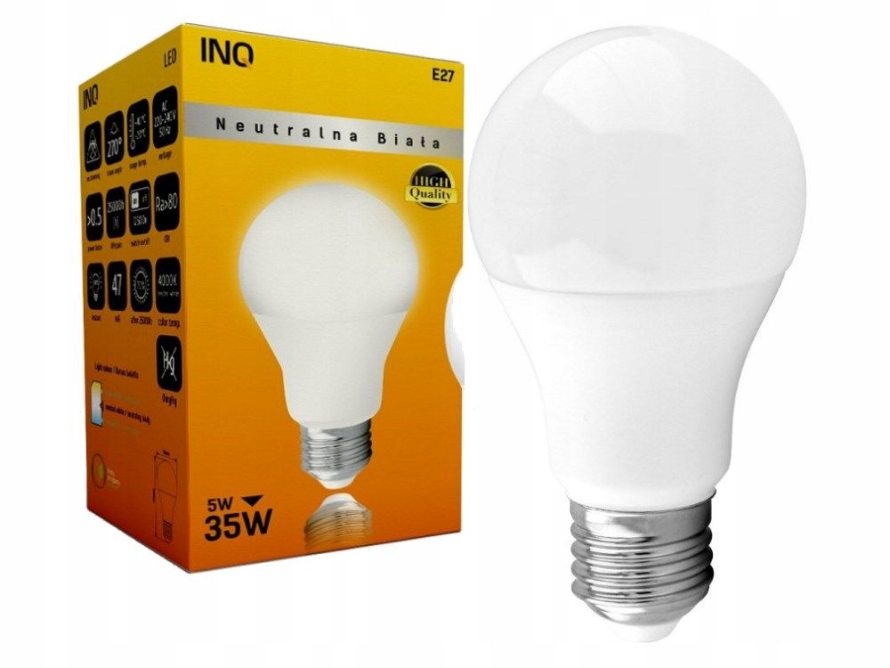 

Inq Lampa Led E27 5W 400lm A60 4000K Neutralna