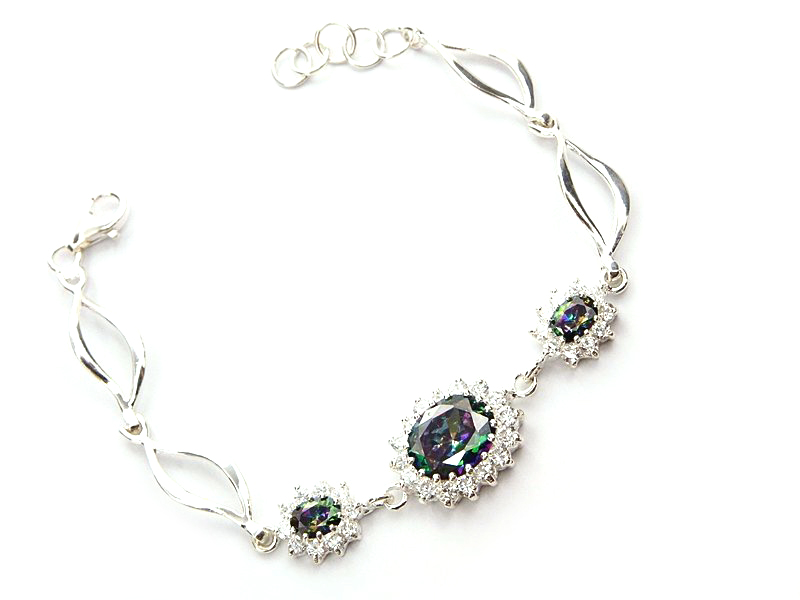 

Piękna Srebrna Bransoleta Kamień Mistyczny XXL