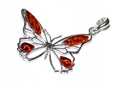Stříbrný Náhrdelník motýl ze stříbra 925 s Jantarovým řetízek Přívěsek Dárek