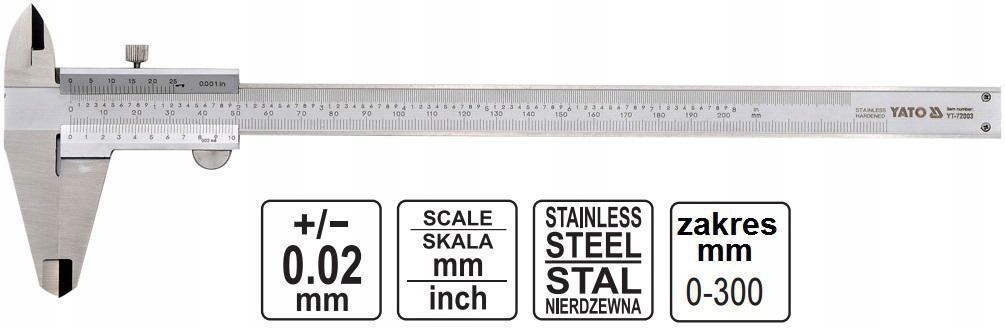 Suwmiarka Analogowa Noniuszowa 300mm ze stali nierdzewnej YATO YT-72004 Kod producenta YT-72004