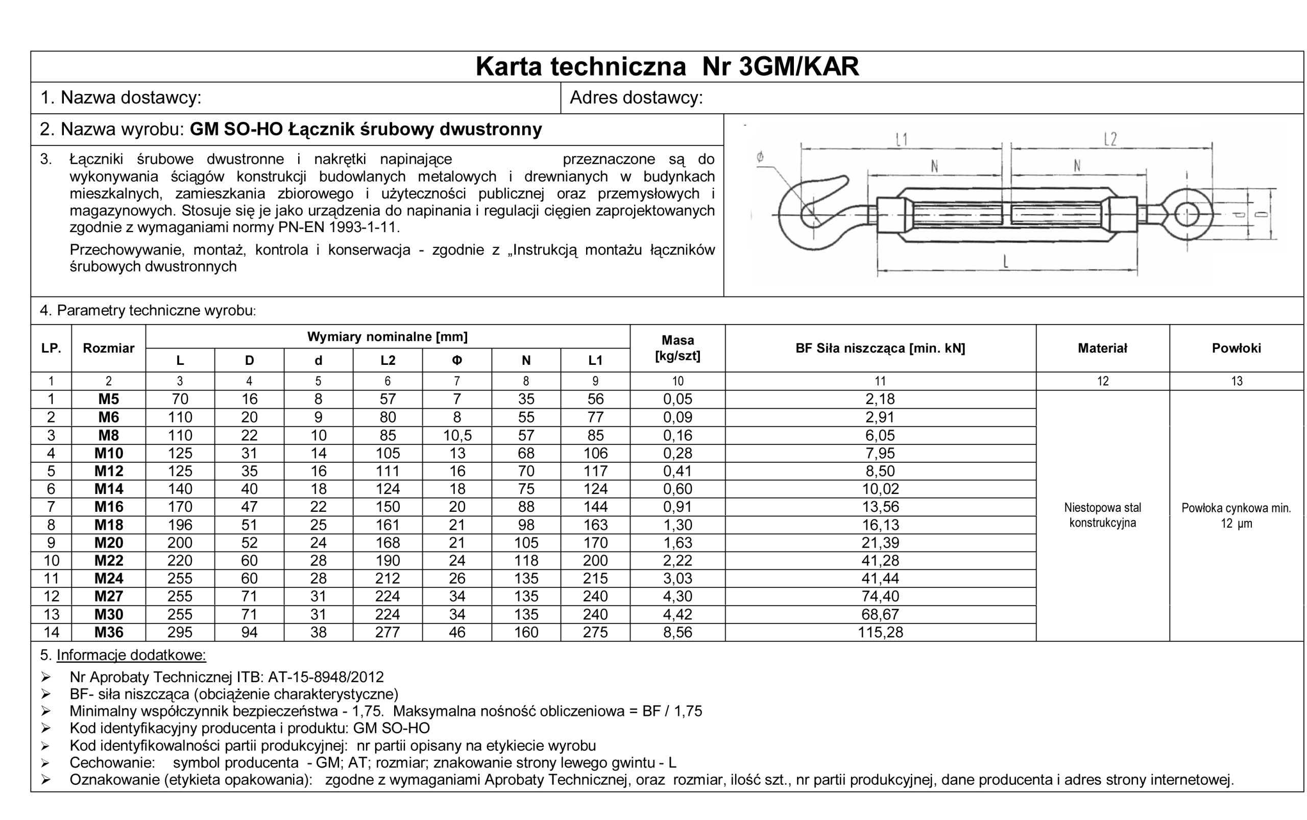 ŚRUBA RZYMSKA OKO-HAK DIN 1480 AT - M16 / 1 SZT. Kod producenta SROHM16A