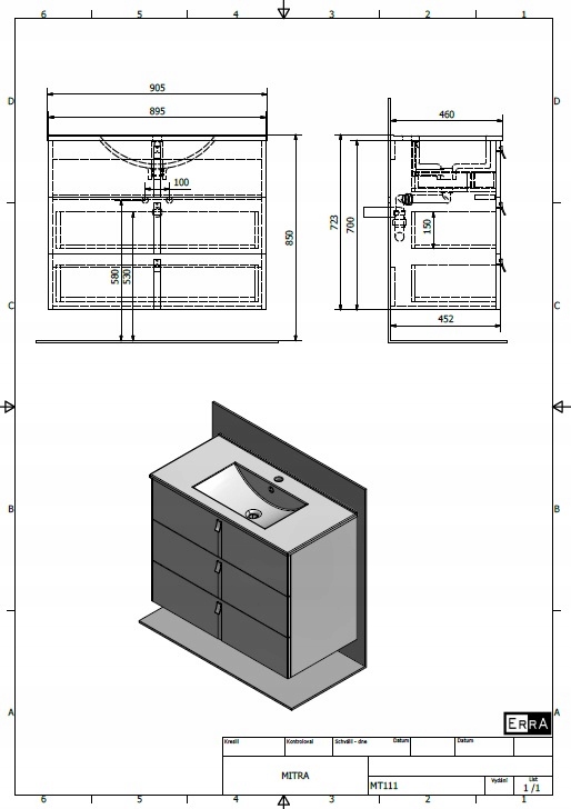 Szafka umywalkowa SoftClose 90,5x70x46cm MITRA Drzwi pełne