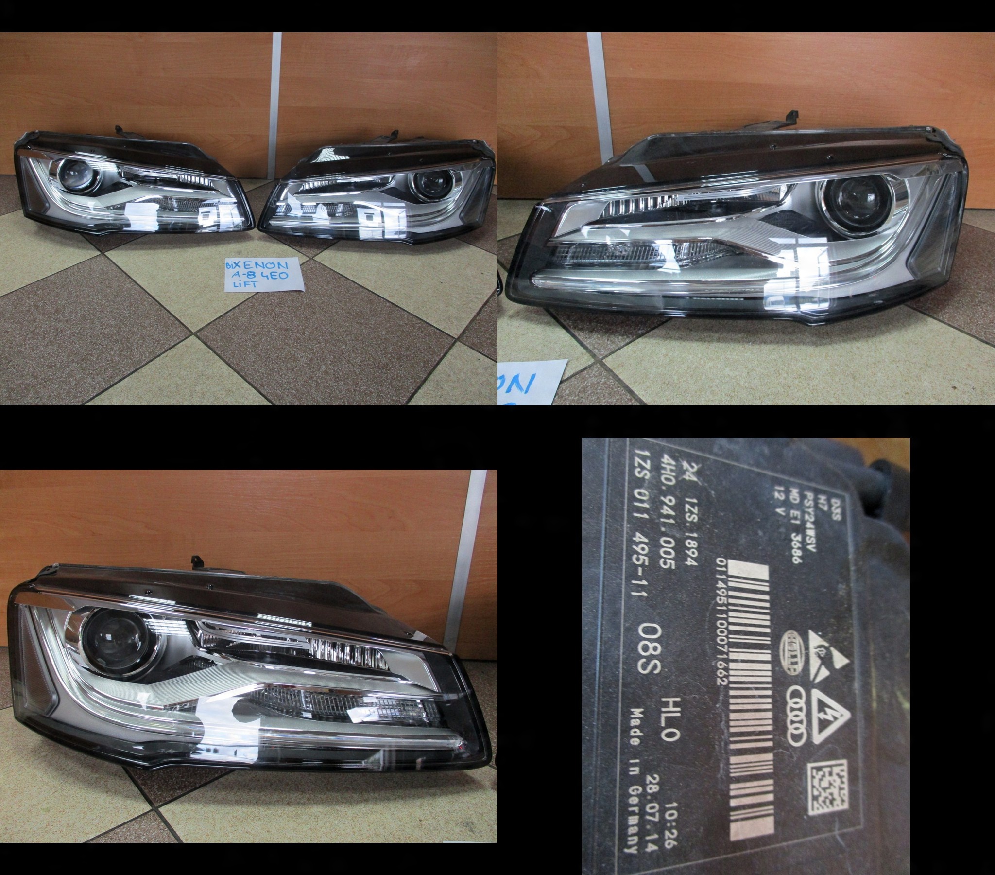 Lampy reflektory Bixenon xenon Audi A8 4H0 LIFT