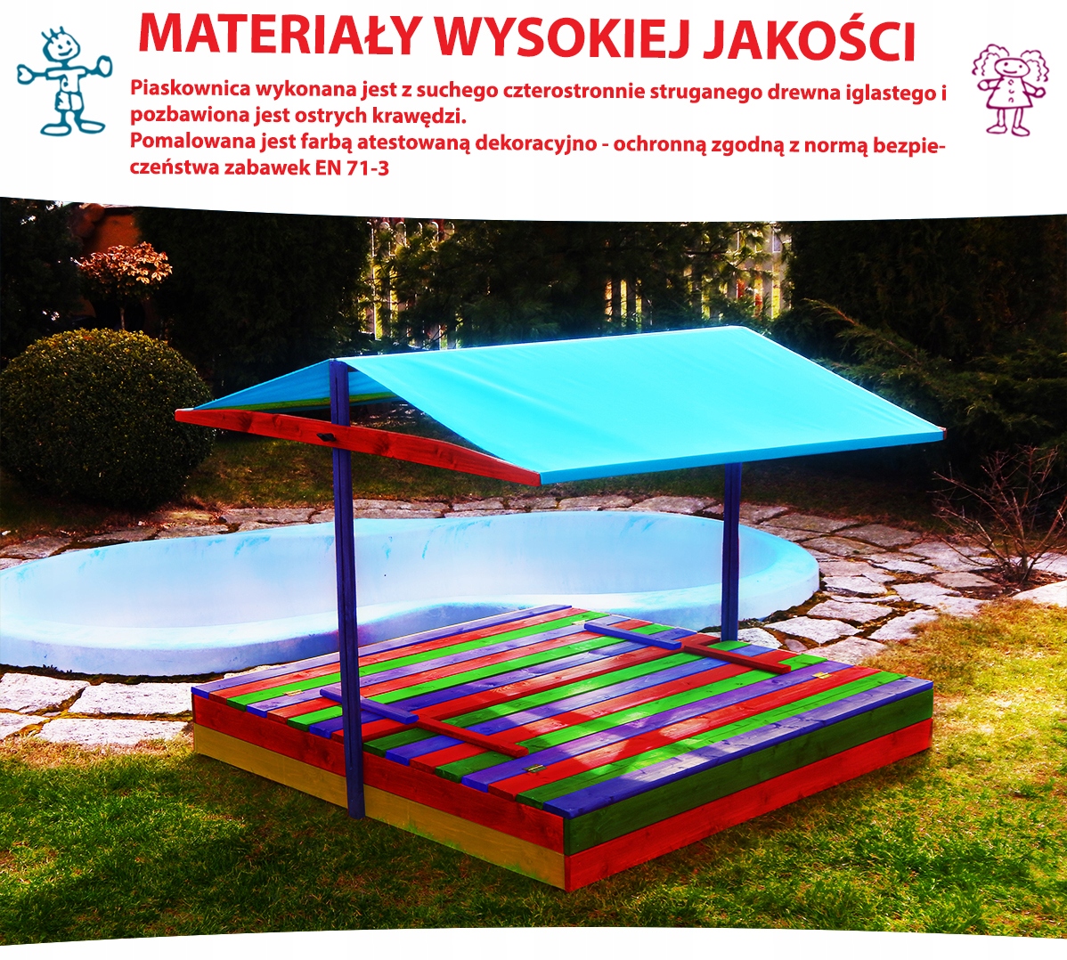 PIASKOWNICA Z ŁAWECZKAMI BALDACHIMEM DLA DZIECI Materiał drewno