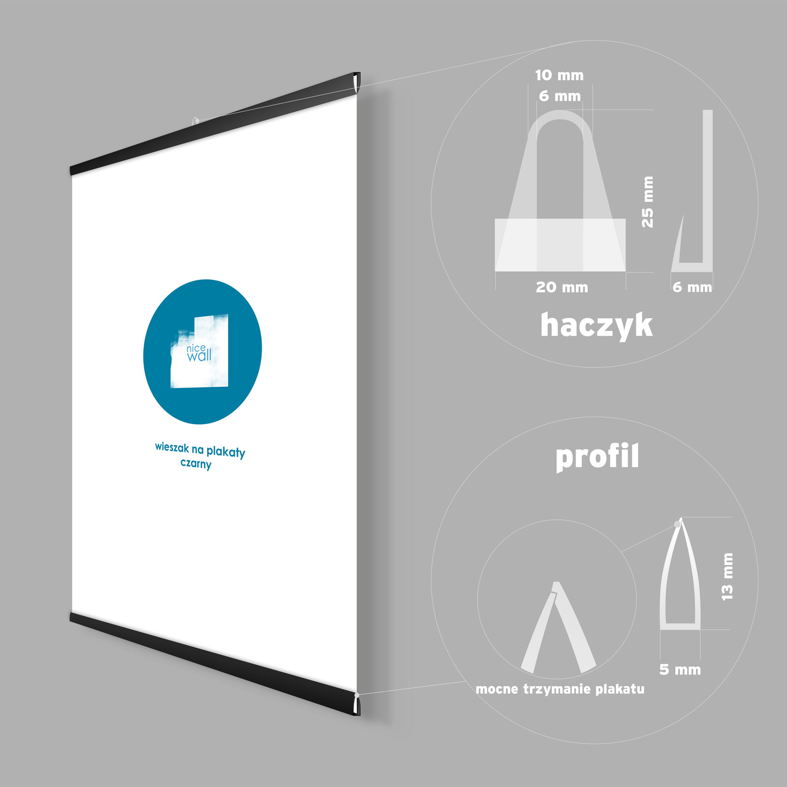 WIESZAK ŚCIENNY na zdjęcia wieszaki czarny czarne 93 cm RAMKA NA ZDJĘCIE EAN (GTIN) 5903822754388