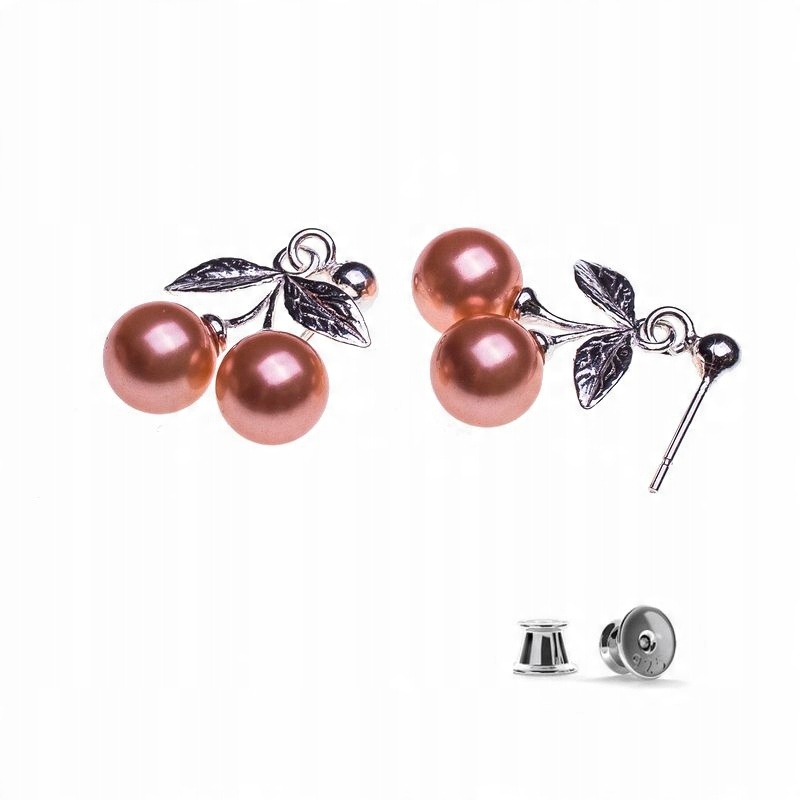 

Srebrne Kolczyki wisienki z perłami Swarovski 8mm