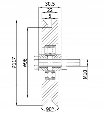 ROLKA 117mm JEZDNA METALOWA na KĄTOWNIK rolki EAN (GTIN) 5903636551647