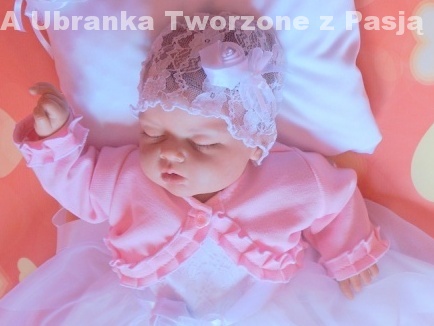 BOLERKO - SWETEREK BIAŁY RÓŻOWY do CHRZTU 62-68 Płeć Dziewczynki