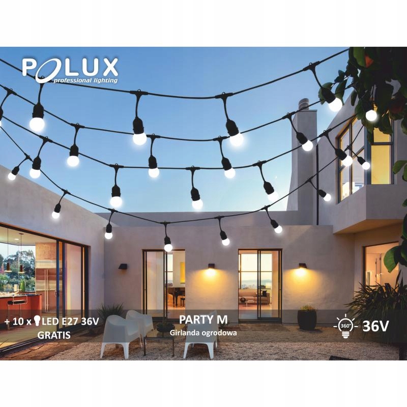Girlanda ogrodowa LED 10xE27 5,6m 6W Polux 308207 Liczba punktów światła Do 10