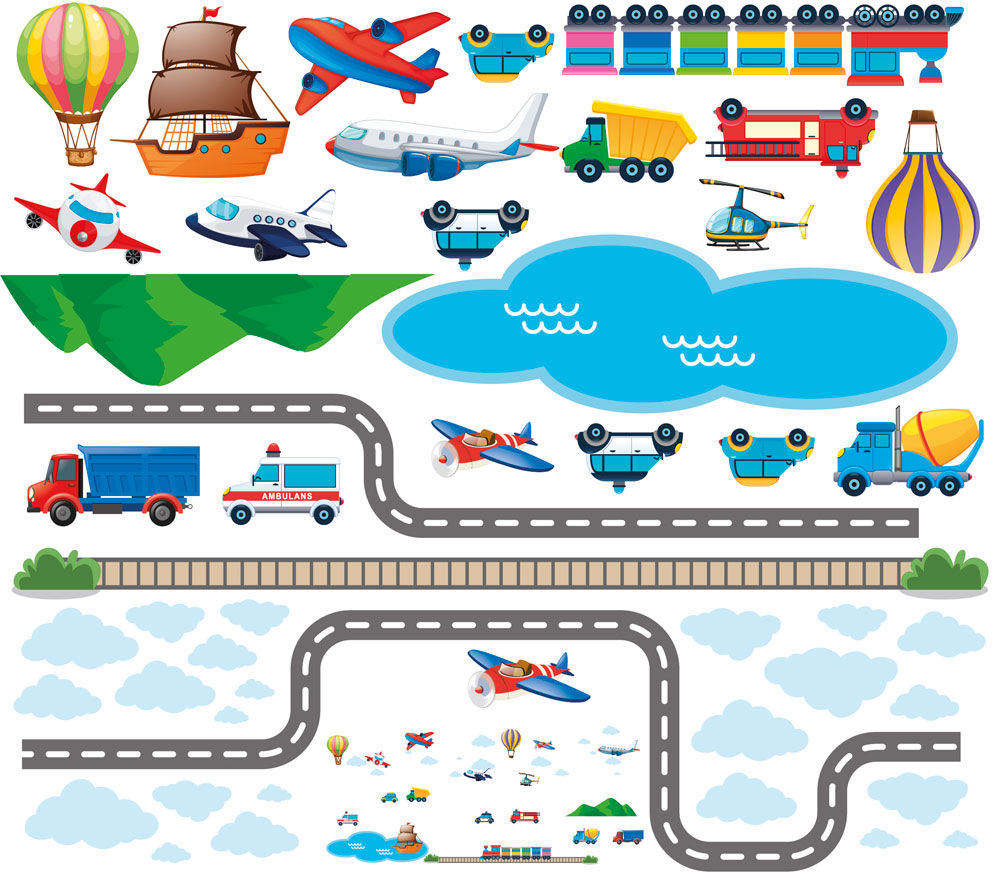 Naklejka ścienna DROGI AUTA SAMOLOTY STATKI 150 cm Motyw Dekor Dziecięce Nowoczesne Sport Inny