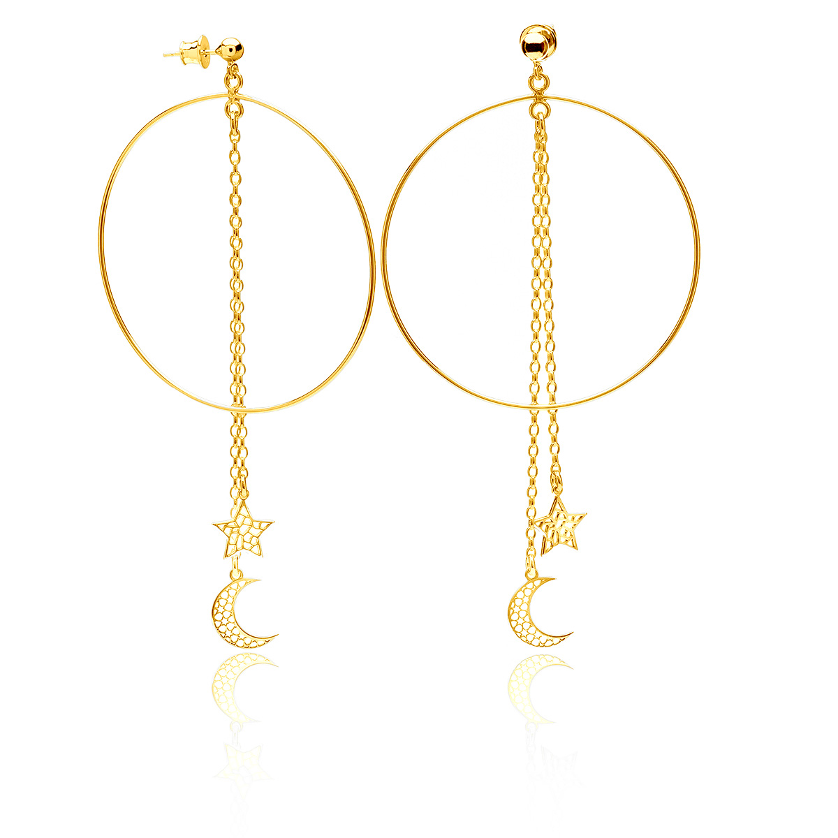 Náušnice kolečka hvězdička měsíc stříbro pozlacené