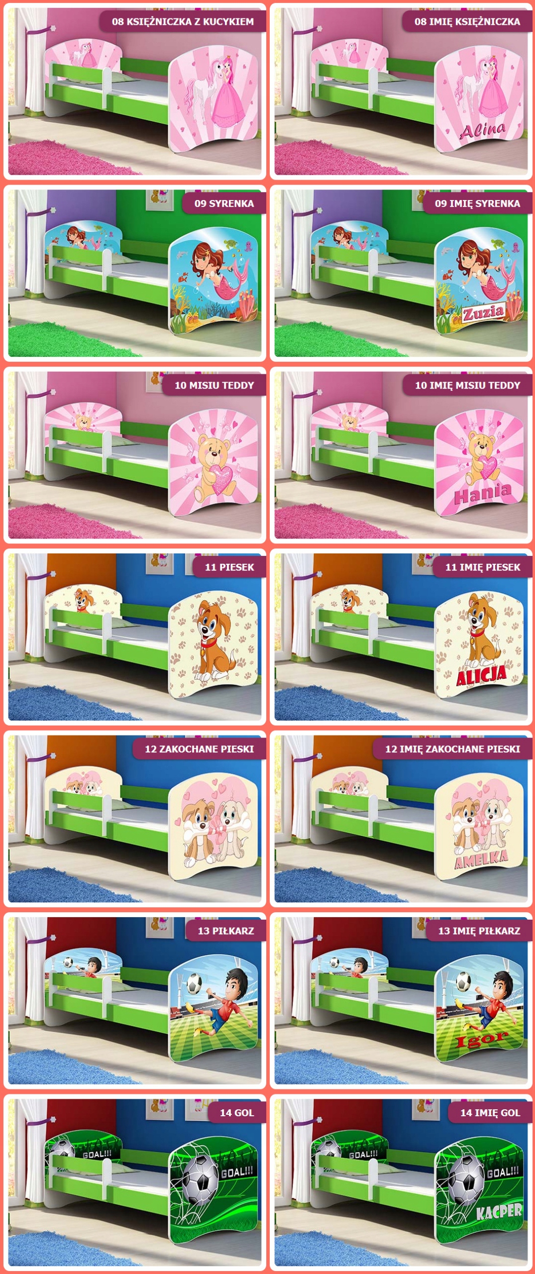 Łóżko dziecięce 140X70 + materac ZIELONE ACMA Maksymalna waga dziecka 100 kg