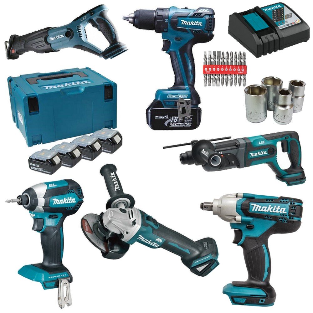 MAKITA 6pcs комбо набір інструментів 18V 4x5ah безшовний