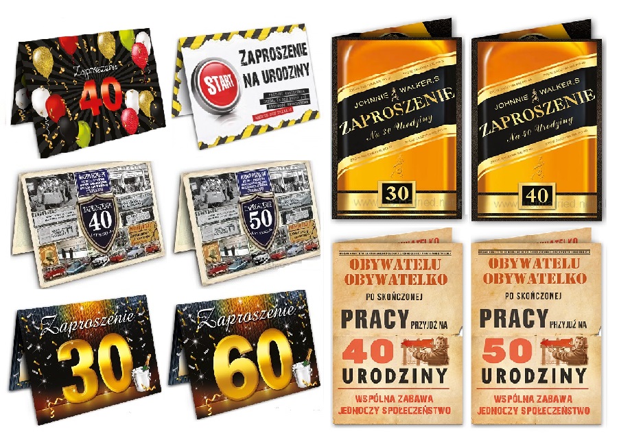 

Zaproszenia na 18 30 40 50 60 urodziny Promo 10szt