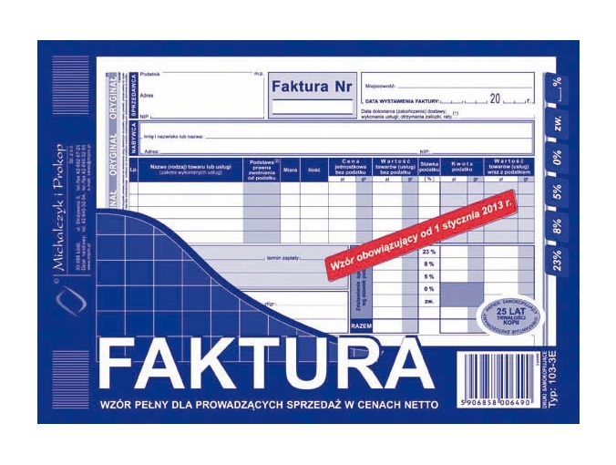 

103-3E Faktura wzór pełny Sprzedaż Cenach Netto