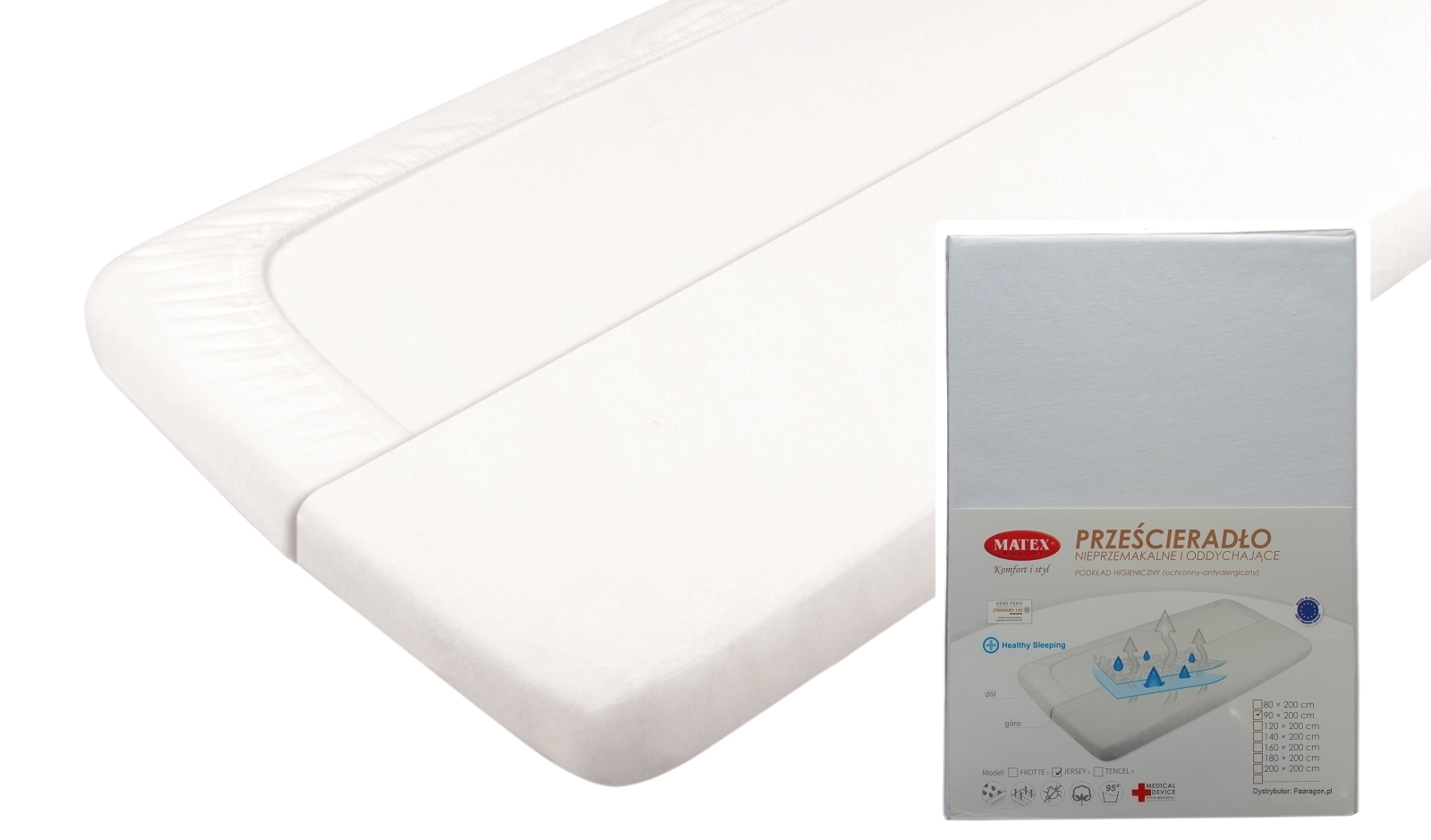 PRZEŚCIERADŁO Z GUMKĄ NIEPRZEMAKALNE 90X200 MATEX Kod produktu M.PRZEWOD90