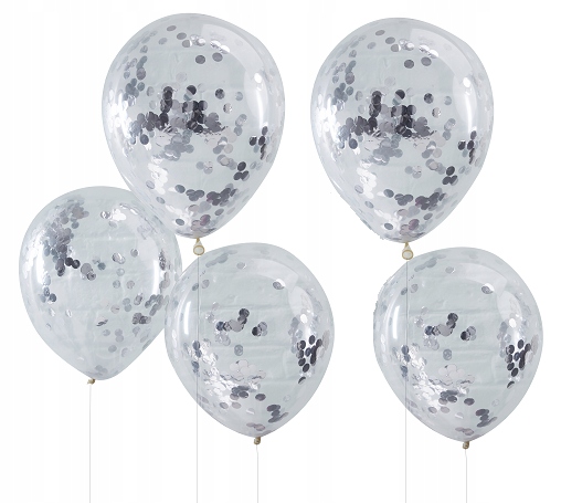 

Balony Z Konfetti Kółka Srebrne 5 Sztuk Aż 30CM