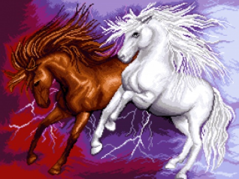 Kanva s potiskem pro křížkovou výšivku 59x44cm sym. P3 divocí koně (7145)