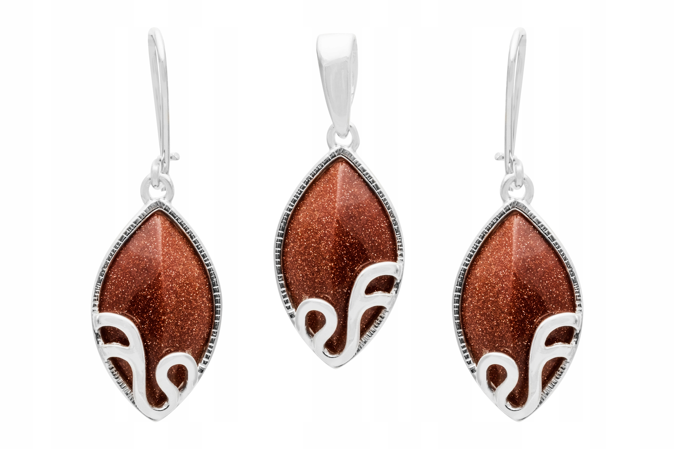 Stříbrný Set Náušnice Přívěsek S Pískem Pouště!