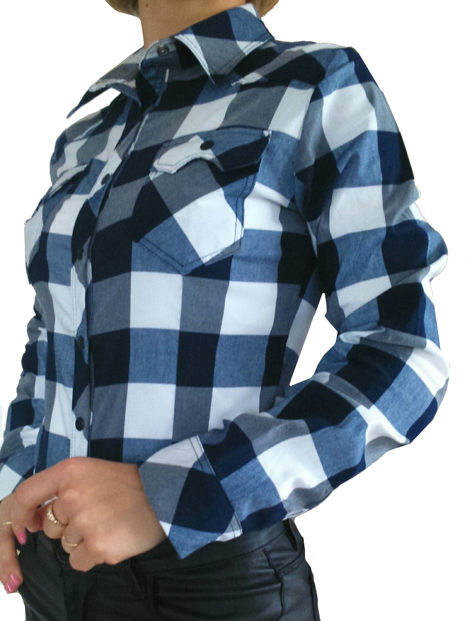 Koszula w dużą kratę biało-granatowa HIT!!! Rozmiar 42