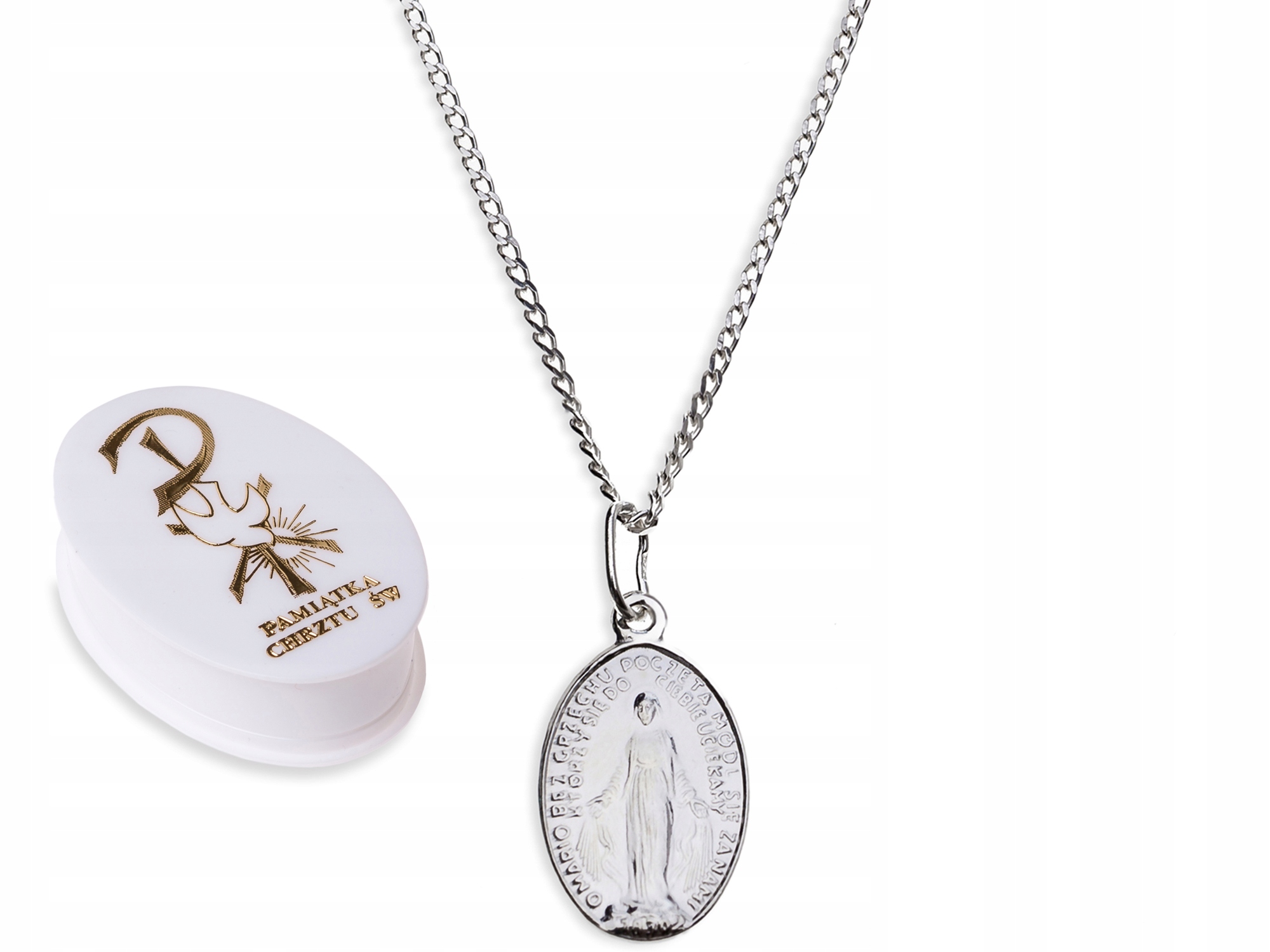SREBRNY ŁAŃCUSZEK MEDALIK KOMPLET KOMUNIA CHRZEST Marka Silvex