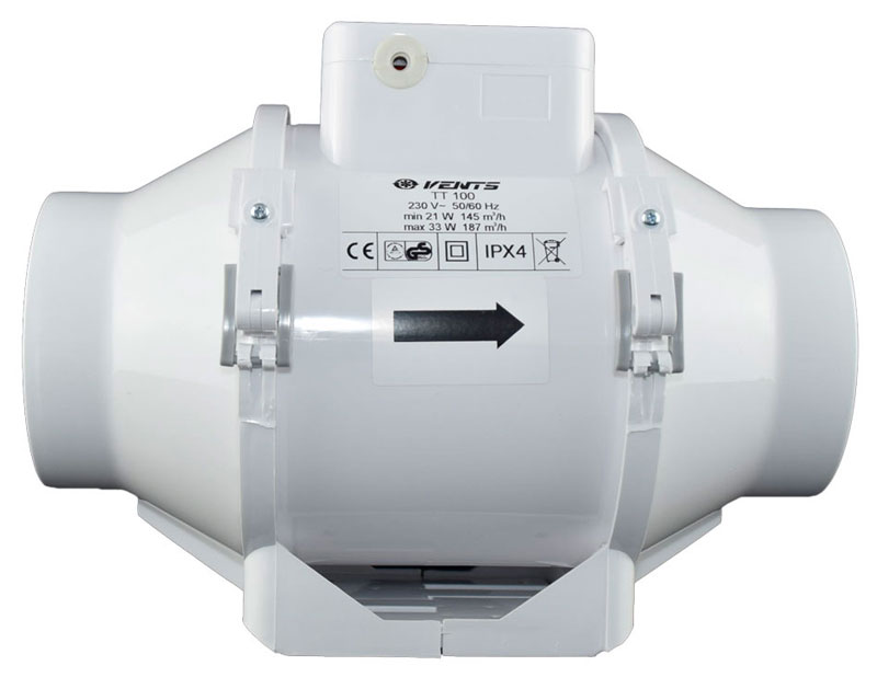 Potrubní ventilátor Vents Tt 100T Vzduchotechnický, dvourychlostní, s časovačem (pro přívod i odtah vzduchu)