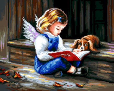 Vyšívací sada kanva+mulina+jehla, 50x40cm, anděl (7243) Gobelínek