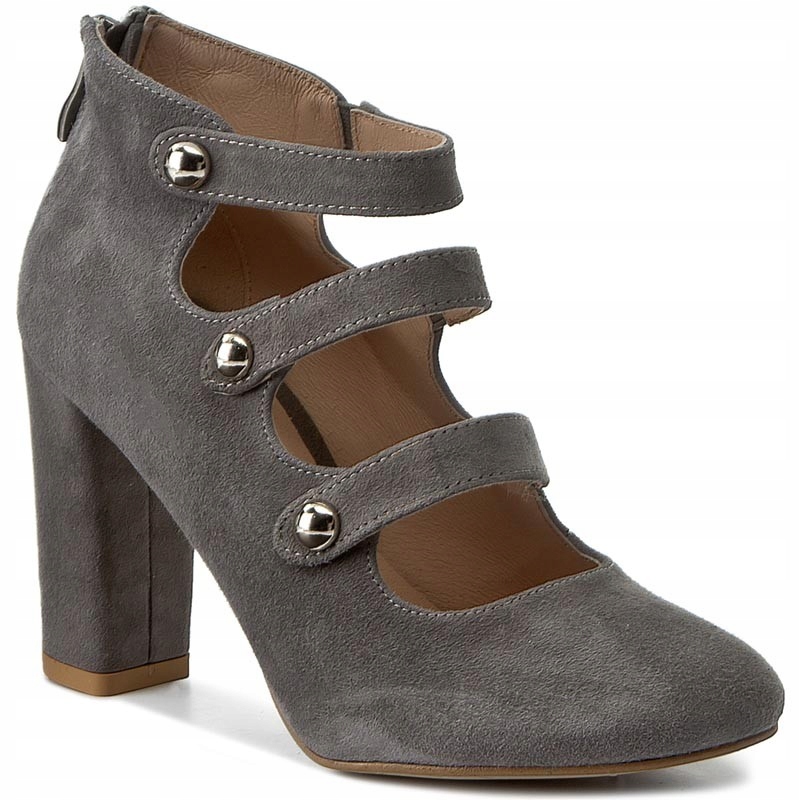 Šedé kotníkové boty na podpatku se zapínáním na kožené elegantní jarní boty Karino 40