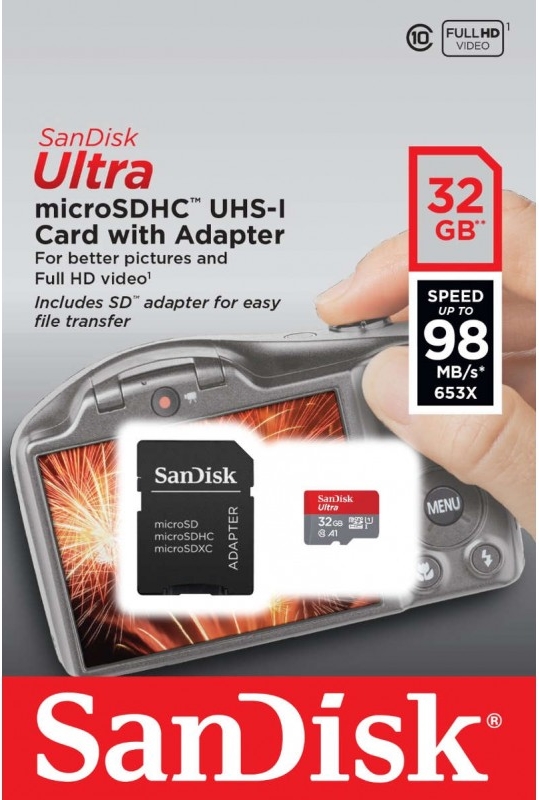 

Karta micro Sd Sandisc Ultra 32Gb 98MB/s +adapter