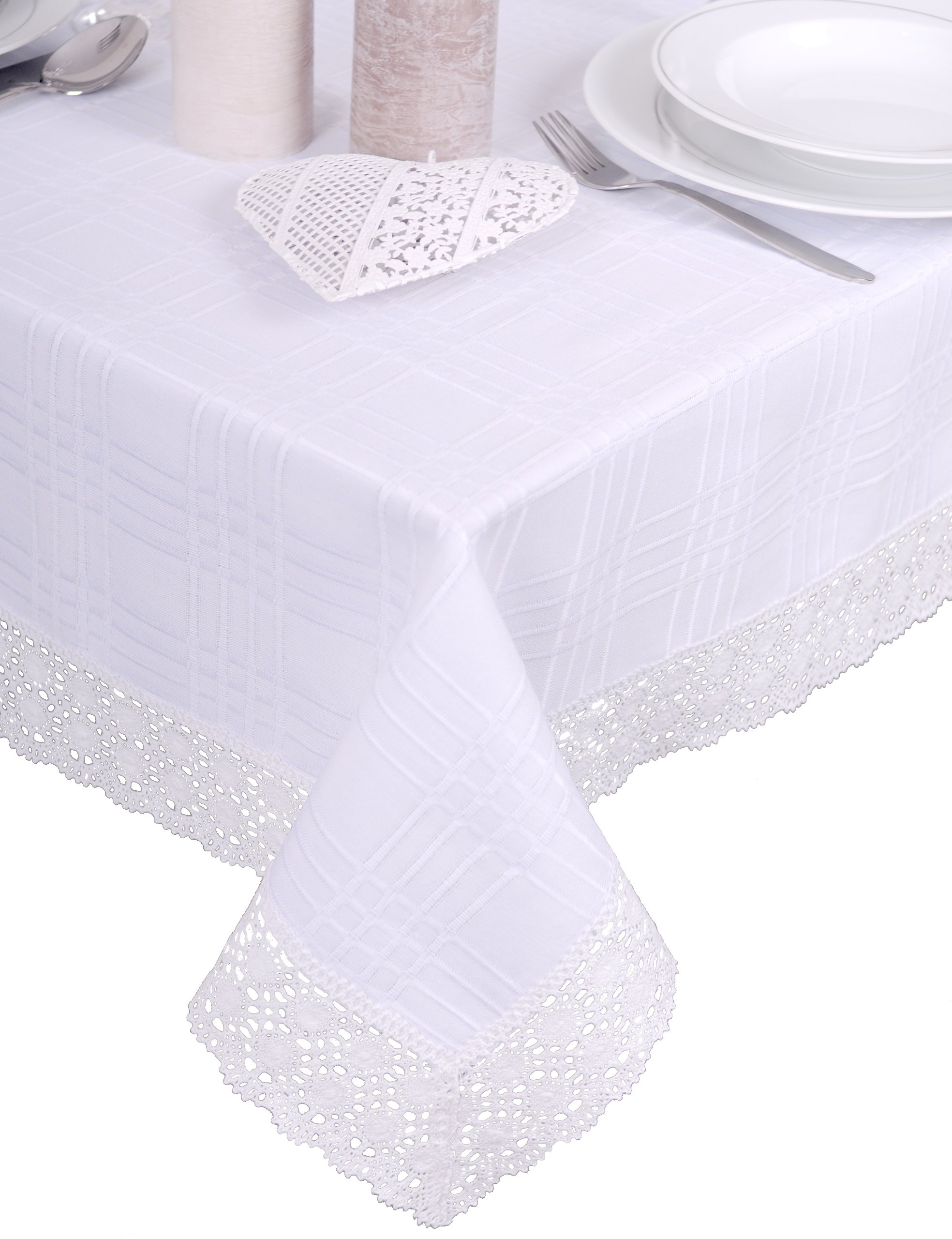 

obrus bawełniany plamoodporny 300x140 biel koronka
