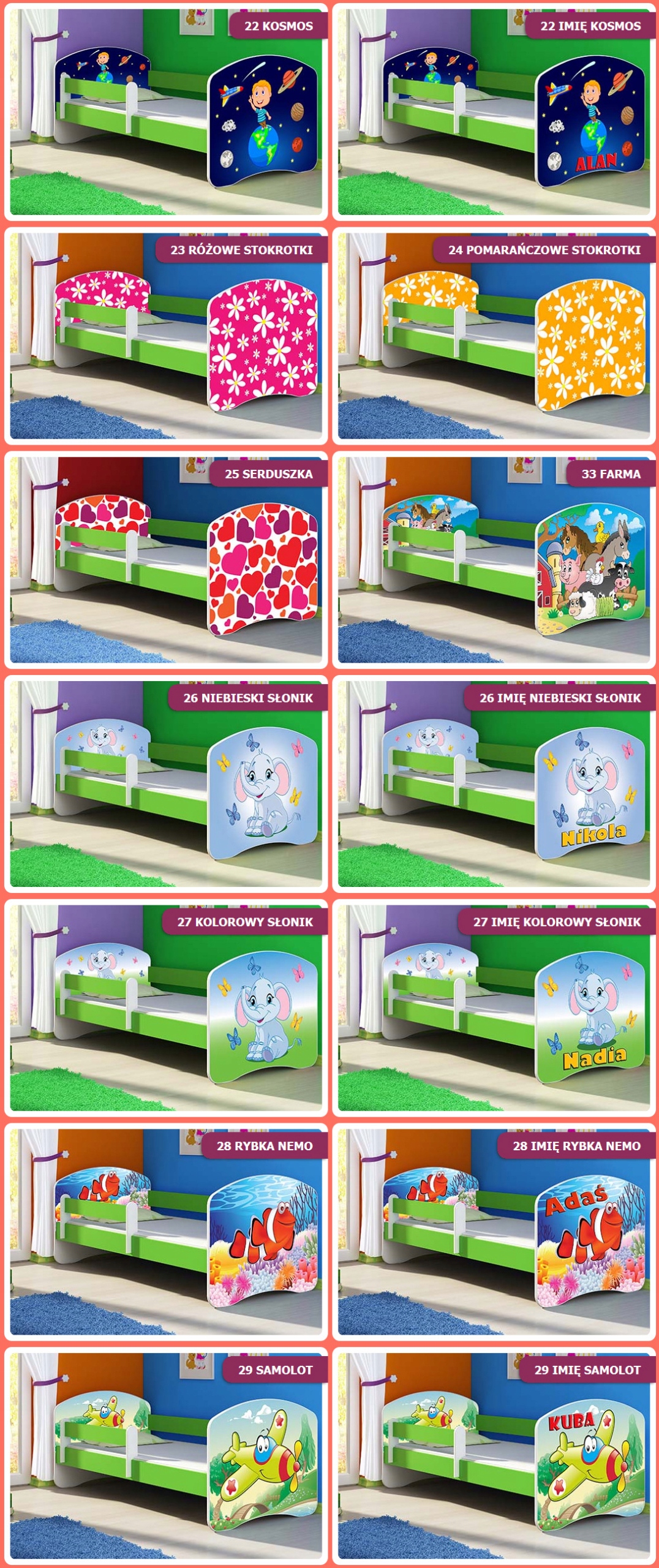 Łóżko dziecięce 180X80 + materac ZIELONE ACMA Długość 184 cm